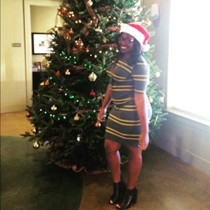 Grey and yellow stripe midi dress